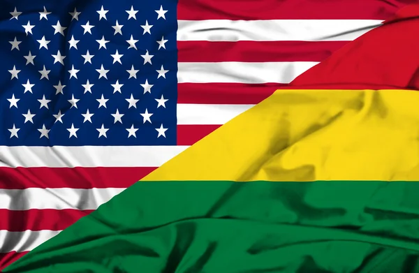 Waving flag of Bolivia and USA — Stock Photo, Image