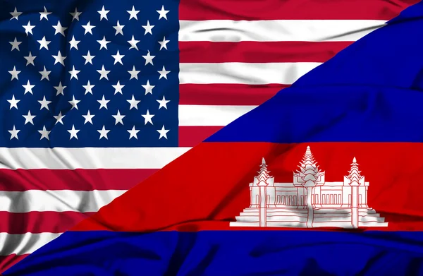 カンボジアのアメリカの旗を振ってください。 — ストック写真