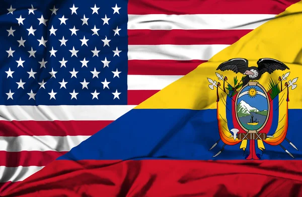 Waving flag of Ecuador and USA — Stock Photo, Image