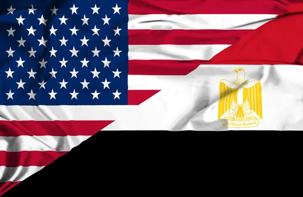 埃及和美国那飘扬的旗帜 — 图库照片