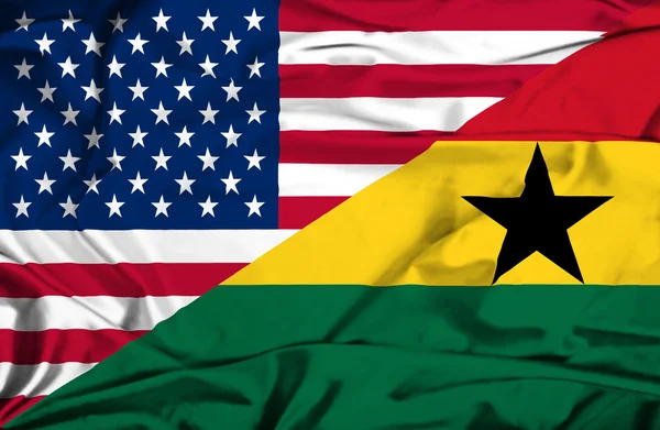 Waving flag of Ghana and USA — Stock Photo, Image