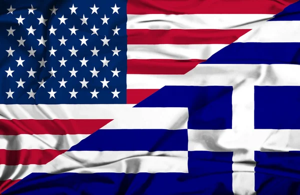 Bandera ondeante de Grecia y Estados Unidos —  Fotos de Stock