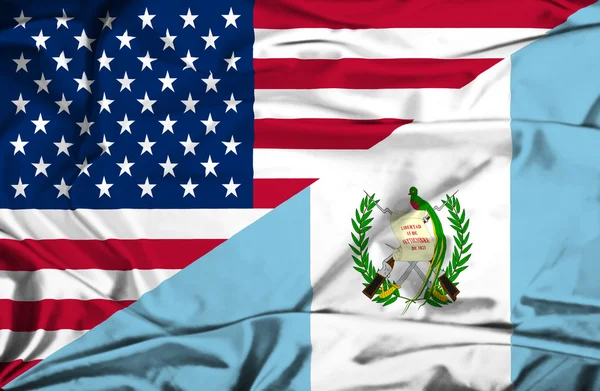 Waving flag of Guatemala and USA — Stock Photo, Image