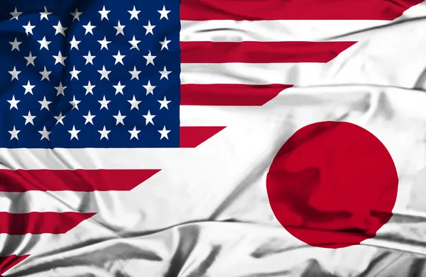 Bandeira ondulada do Japão e dos EUA — Fotografia de Stock