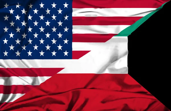 Bandeira ondulada do Kuwait e EUA — Fotografia de Stock