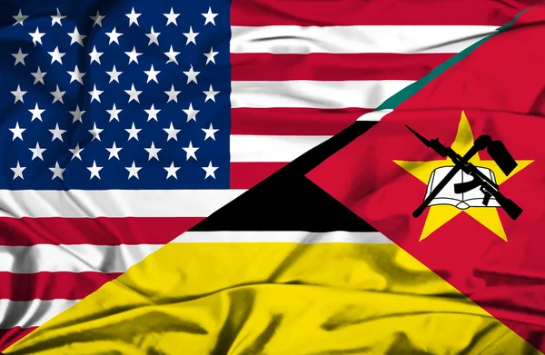 Waving flag of Mozambique and USA — Stock Photo, Image