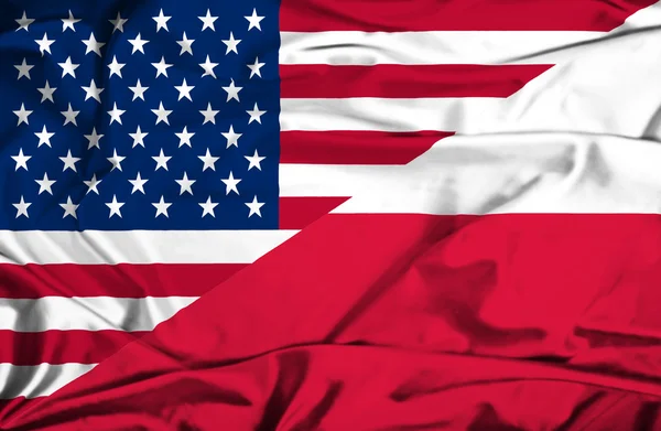 Polen och usa viftande flagga — Stockfoto