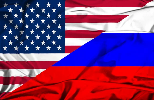 Waving flag of Russia and USA — Stock Photo, Image