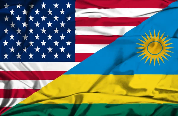 Drapeau agitant du Rwanda et des Etats-Unis — Photo