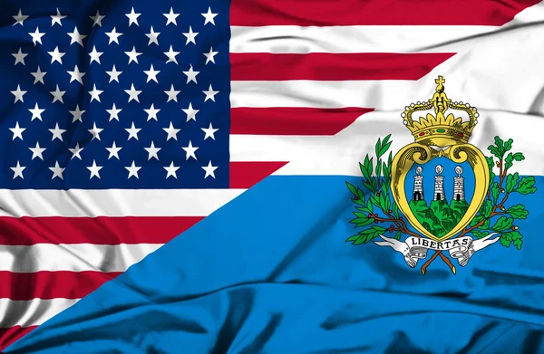 Wapperende vlag van san marino en Verenigde Staten — Stockfoto