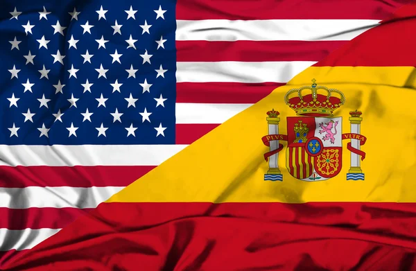 미국과 스페인의 깃발을 흔들며 — 스톡 사진