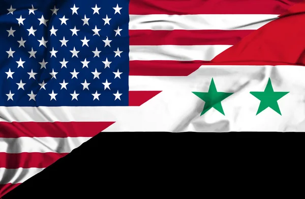 叙利亚和美国那飘扬的旗帜 — 图库照片