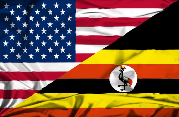 Ugandas og USAs flagg – stockfoto