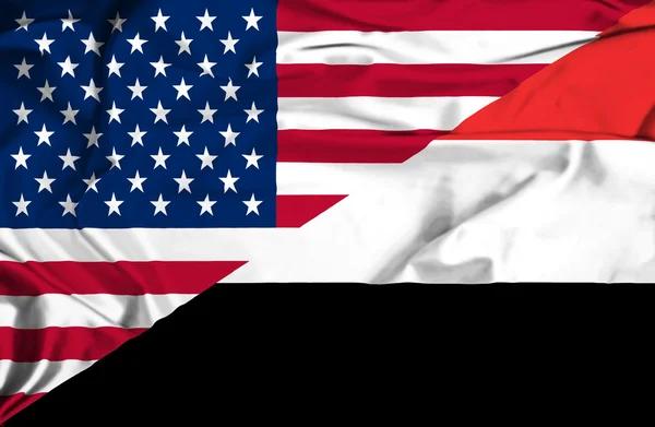 Ondeando la bandera de Yemen y EE.UU. —  Fotos de Stock