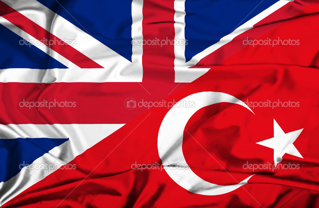 Waving flag of Turkey and UK