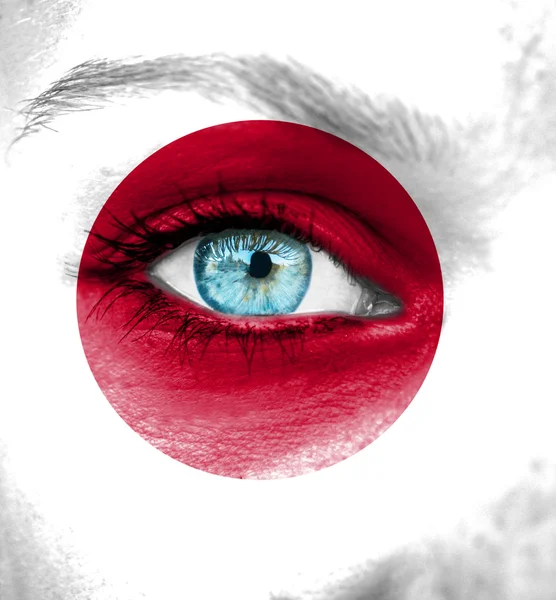 여자 얼굴 그려진 일본의 국기 — 스톡 사진