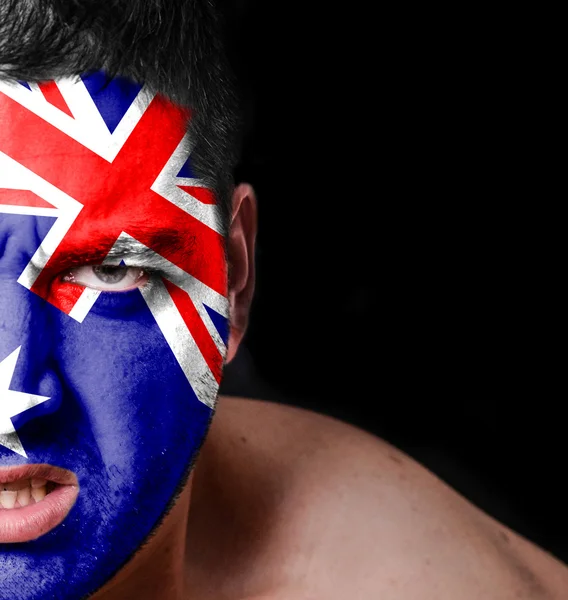 Portrait of angry man with painted flag of Australia — Stock Photo, Image