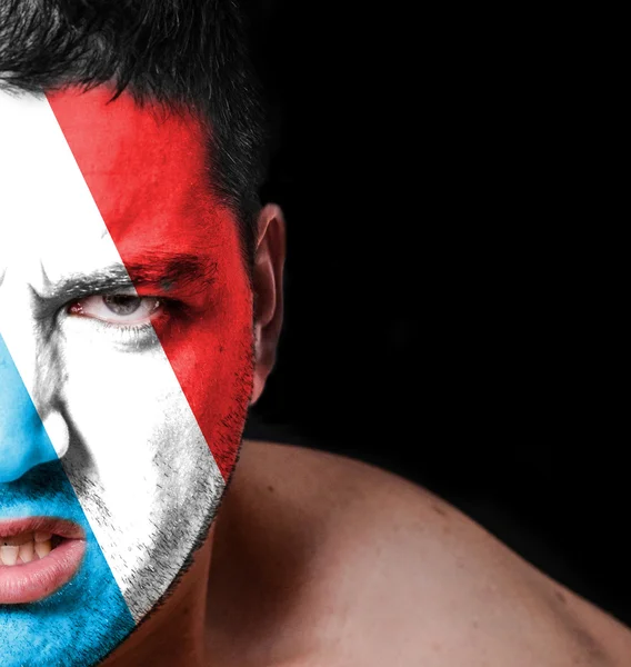 Retrato del hombre enojado con la bandera pintada de Luxemburgo —  Fotos de Stock