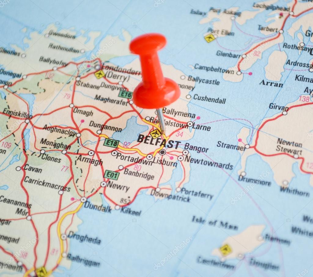 belfast mapa Close up of Belfast map with red pin   Travel concept — Stock  belfast mapa