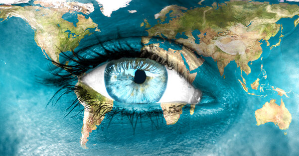 Planet earth and blue human eye - "Elements of this image furnis