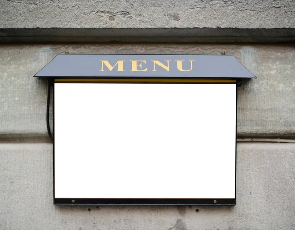 Пустой знак меню ресторана на стене — стоковое фото