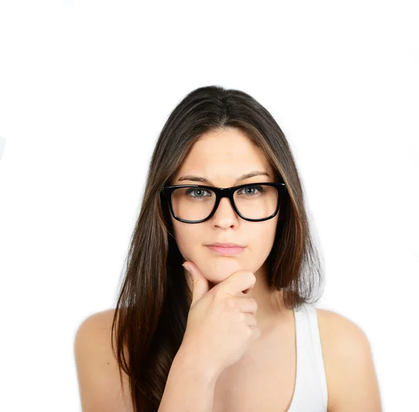 Portrait of serious looking young woman — Stock Photo, Image