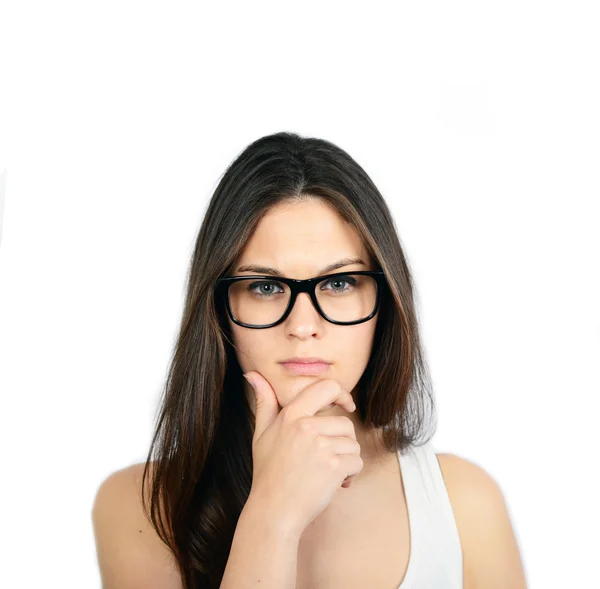 Portrait of serious looking young woman — Stock Photo, Image