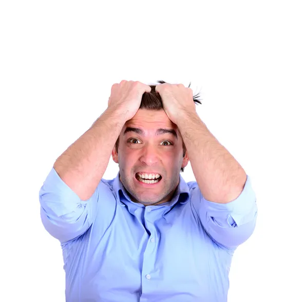 Retrato de extrema irritado empresário puxando o cabelo e gritando — Fotografia de Stock