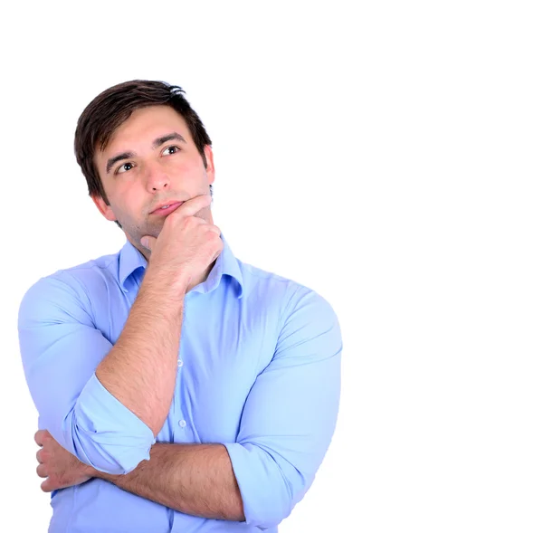 Portrait of handsome young man looking up isolated on white — Stock Photo, Image