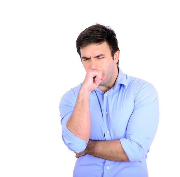 Portrait de jeune homme toussant isolé sur blanc — Photo