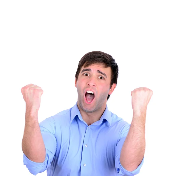 Successful man celebrating with arms up and shouting of joy isol — Stock Photo, Image