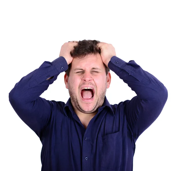 Portrait of angry young man looking straight forward and shoutin — Stock Photo, Image