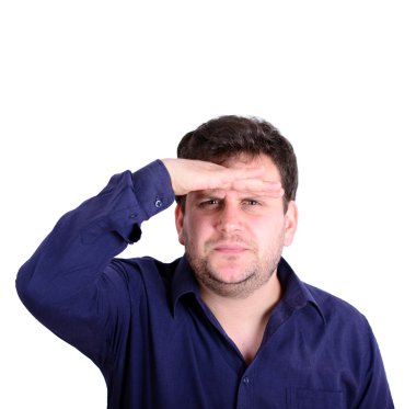 bakan başına el ile genç bir tombul ciddi adam portresi