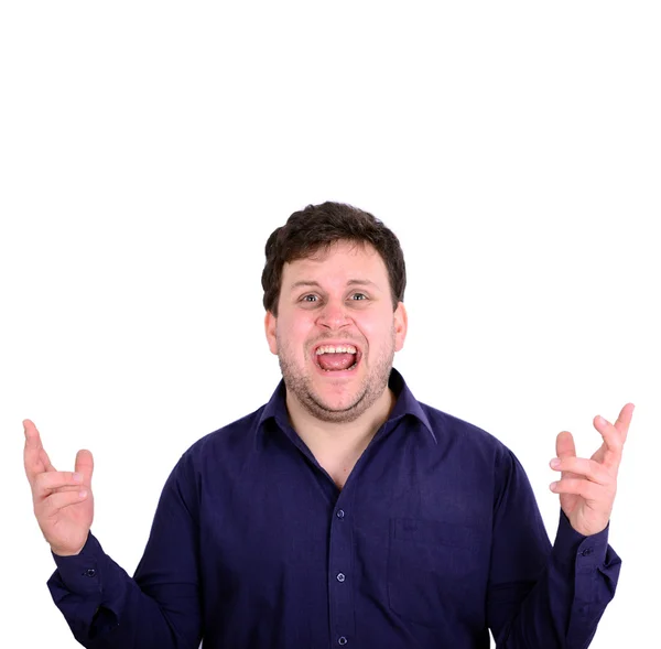 Portrait of angry young man looking straight forward and shoutin — Stock Photo, Image