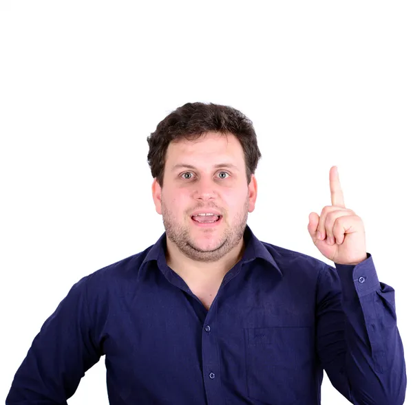 Portrait of young businessman pointing up like having a great id — Stock Photo, Image