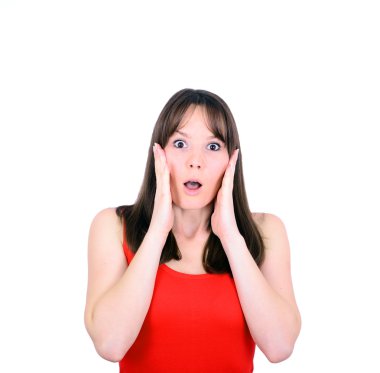 şaşırtıcı casual kadın yüzüne açılmış ağzı ile el ele tutuşarak 