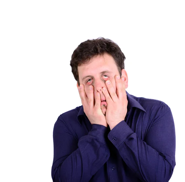 Portrait of young desperate businessman pulling his face down i — Stock Photo, Image