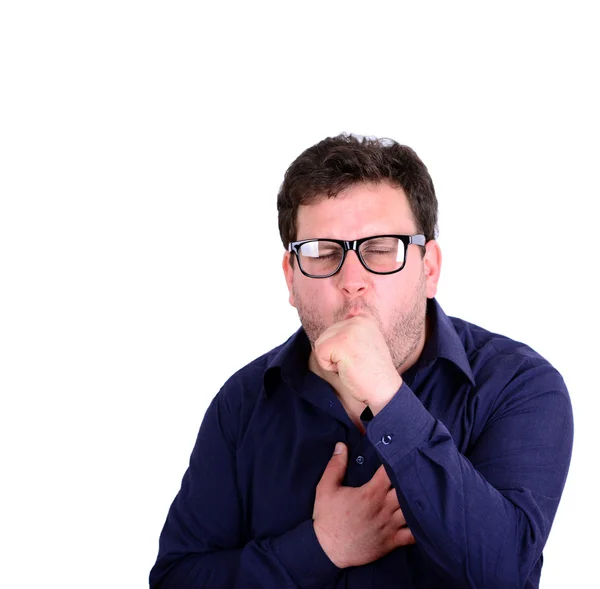 Portrait of young man coughing isolated on white — Stock Photo, Image