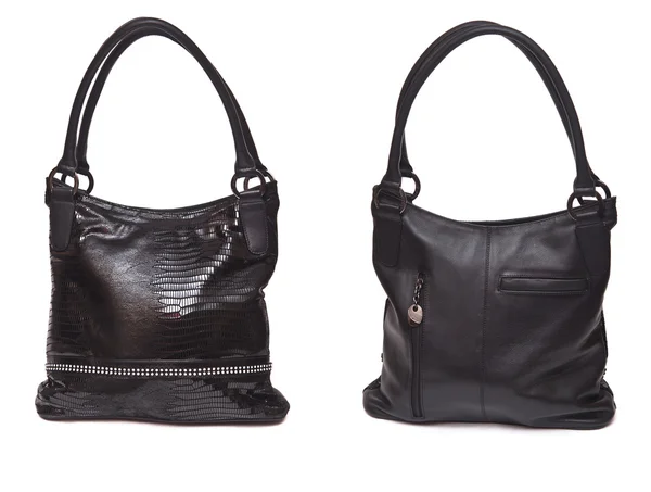 Black female leather handbag over white background — Stock Photo, Image
