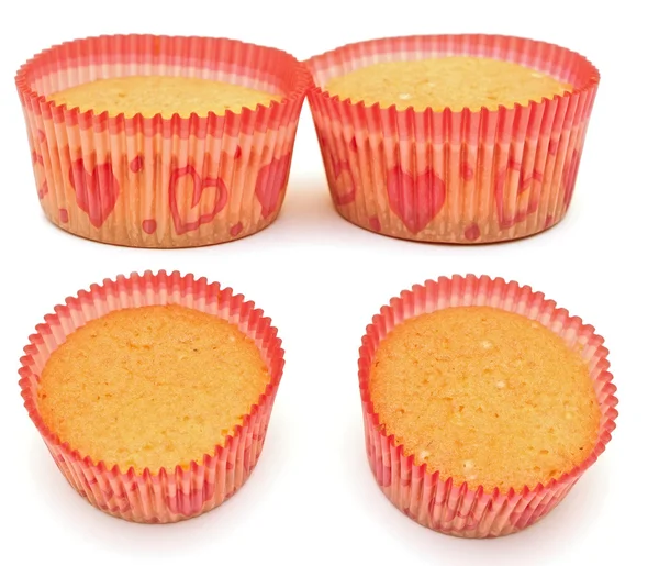 Beyaz zemin üzerinde izole Muffin Kekler kolaj — Stok fotoğraf