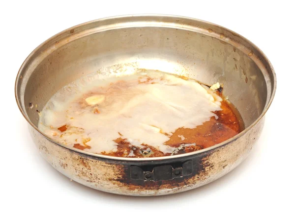 Грязная сковородка после приготовления пищи — стоковое фото