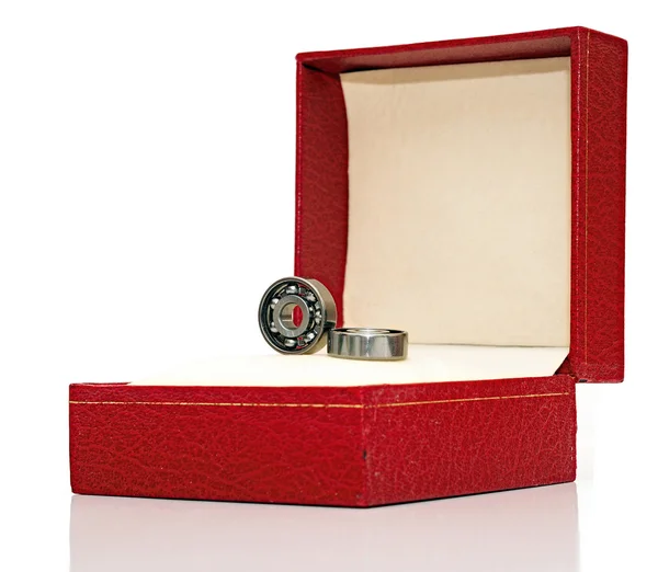 Steel ball bearings in red gift box — Stock Photo, Image