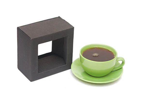 Green coffee cup and gift box — Stock Photo, Image