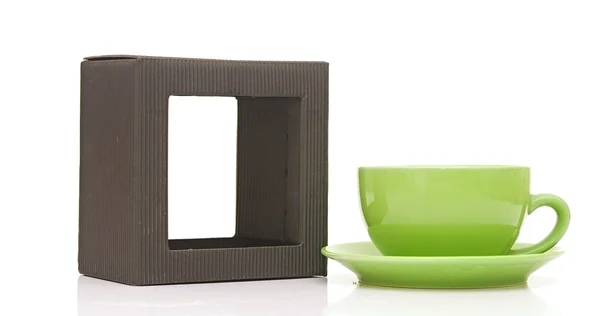 Зелена чашка кави та подарункова коробка — стокове фото