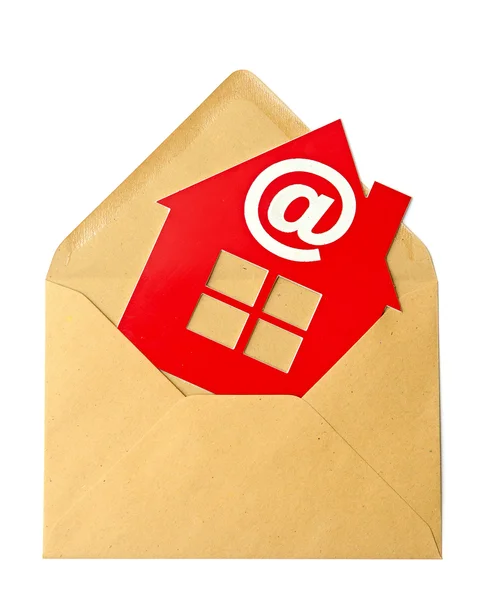 E-mailek és a Home szimbólum, online Real Estate koncepció — Stock Fotó