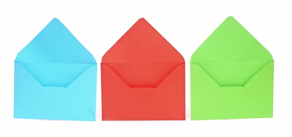 Envelopes abertos sortidos isolados em fundo branco — Fotografia de Stock