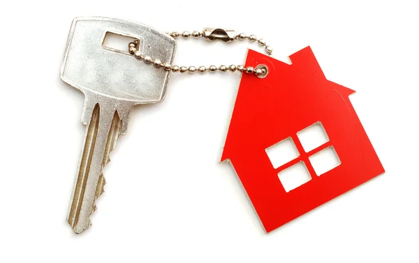 House keys and keychain on white background — Stock Photo, Image