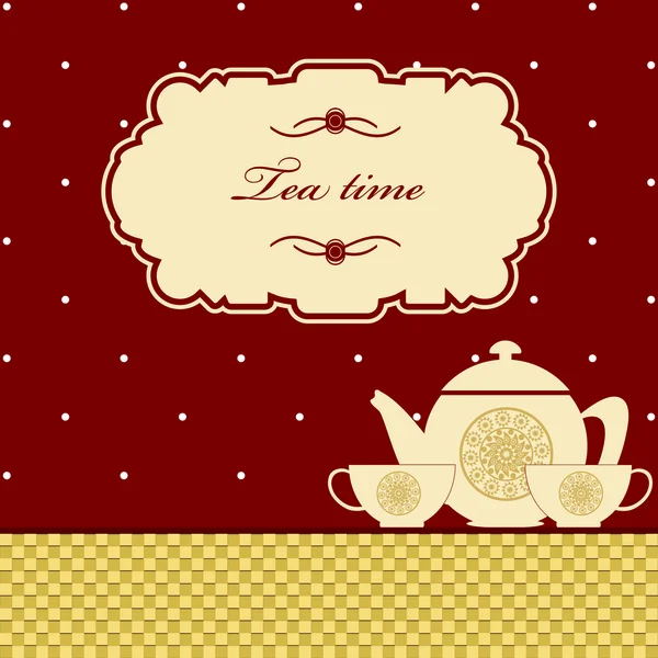 可爱圆点棕色茶时间背景打印 — 图库矢量图片