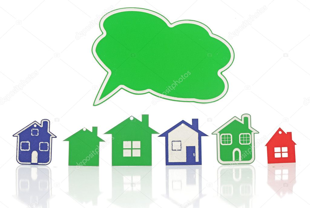 model house symbol set with blank bubble speech isolated on whit