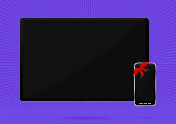 Televisore LCD e smartphone con fiocco rosso — Vettoriale Stock